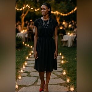 Old Navy black tunic dress with elastic cinch waist. Back keyhole  button